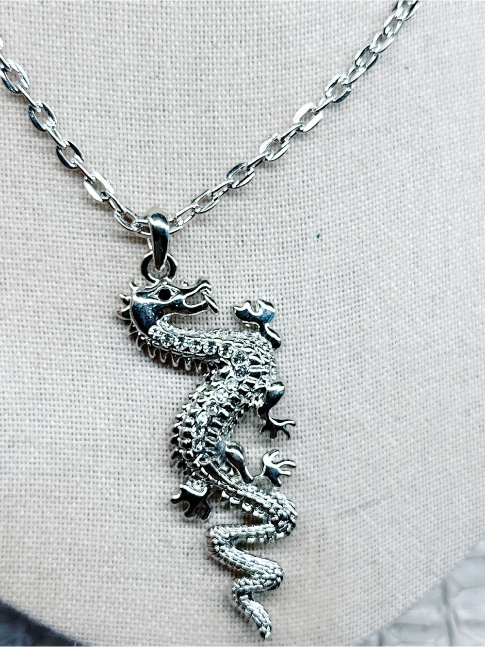 1050mc. Silvertone Dragon Necklace View 4